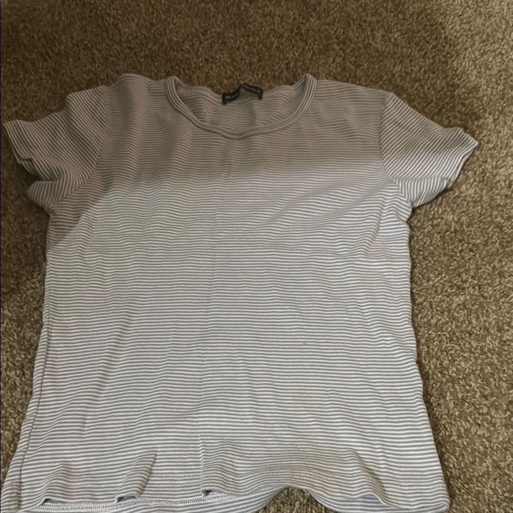 Brandy Melville Gray and White Striped Tee